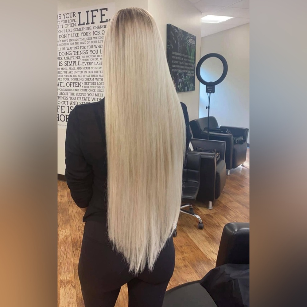 Custom 26” Bellami i Tip Hair Extensions 8 Packs Platinum Ash Blonde Rooted Mix
